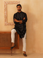 Embroidered & Sequin Cotton Blend Kurtas-KO-5085Black