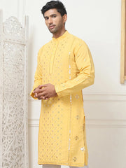 Embroidered & Sequin Cotton Blend Kurtas-KO-5085Mustard
