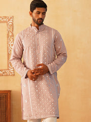 Embroidered & Sequin Cotton Blend Kurtas-KO-5085Peach