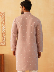 Embroidered & Sequin Cotton Blend Kurtas-KO-5085Peach