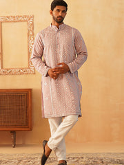 Embroidered & Sequin Cotton Blend Kurtas-KO-5085Peach