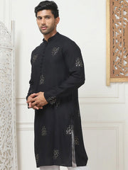Embroidered Viscose Rayon Straight Kurtas-KO-5086Black