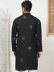 Embroidered Viscose Rayon Straight Kurtas-KO-5086Black