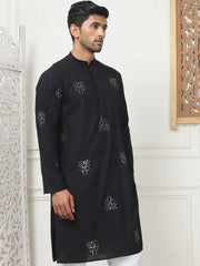 Embroidered Viscose Rayon Straight Kurtas-KO-5086Black