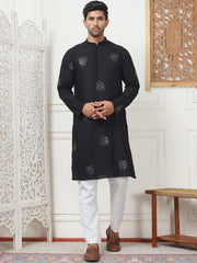 Embroidered Viscose Rayon Straight Kurtas-KO-5086Black