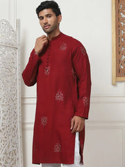 Embroidered Viscose Rayon Straight Kurtas-KO-5086Maroon