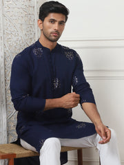 Embroidered Viscose Rayon Straight Kurtas-KO-5086Navy