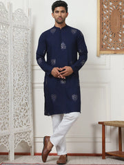Embroidered Viscose Rayon Straight Kurtas-KO-5086Navy