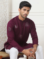 Embroidered Viscose Rayon Straight Kurtas-KO-5086Purple