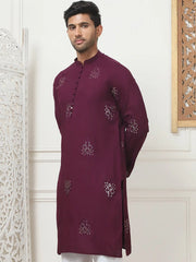 Embroidered Viscose Rayon Straight Kurtas-KO-5086Purple