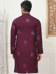 Embroidered Viscose Rayon Straight Kurtas-KO-5086Purple