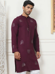 Embroidered Viscose Rayon Straight Kurtas-KO-5086Purple