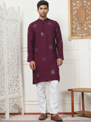 Embroidered Viscose Rayon Straight Kurtas-KO-5086Purple