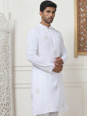 Embroidered Viscose Rayon Straight Kurtas-KO-5086White