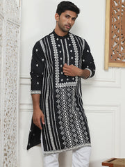 Embroidered & Sequin Cotton Blend Kurtas-KO-5087Black