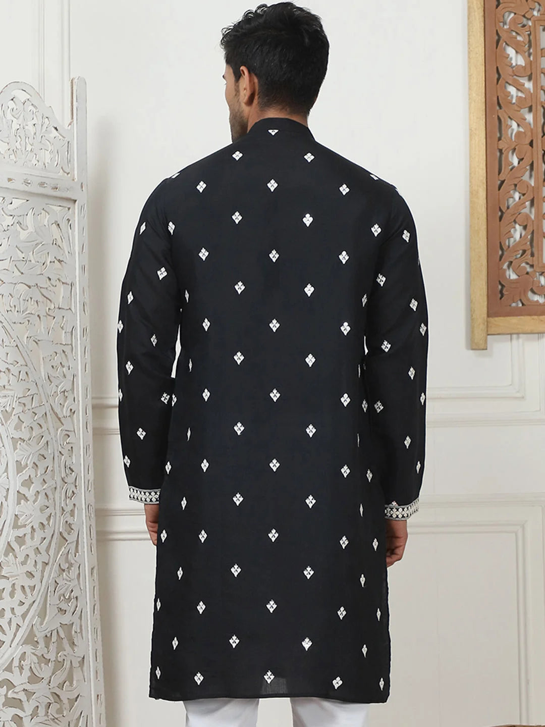 Black Embroidered Mens Kurta | Silk Kurta for Men