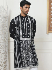Embroidered & Sequin Cotton Blend Kurtas-KO-5087Black
