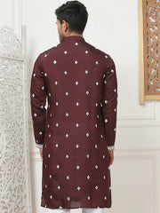Embroidered & Sequin Cotton Blend Kurtas-KO-5087Wine