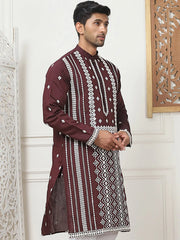 Embroidered & Sequin Cotton Blend Kurtas-KO-5087Wine
