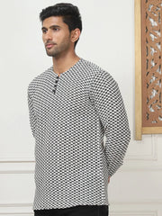 Woven Design Cotton Short kurta for Men-KO-5089White