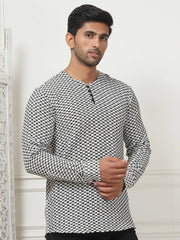 Woven Design Cotton Short kurta for Men-KO-5089White