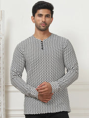 Woven Design Cotton Short kurta for Men-KO-5089White