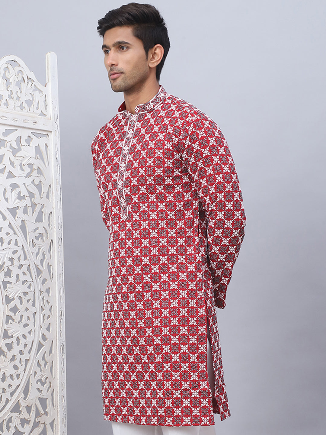 Maroon Embroidered Mens Kurta - Indian Kurta for Men