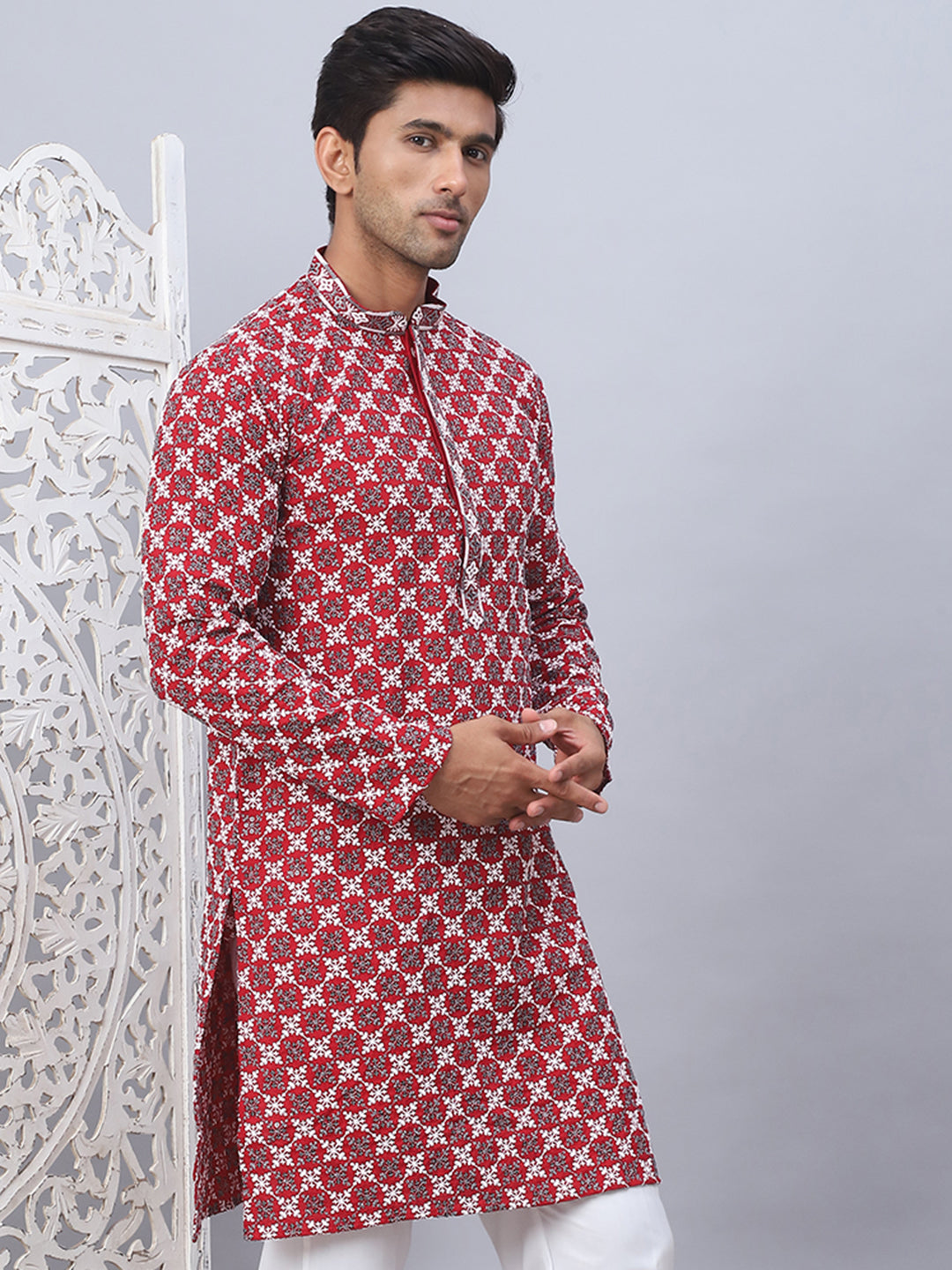 Maroon Embroidered Mens Kurta - Indian Kurta for Men