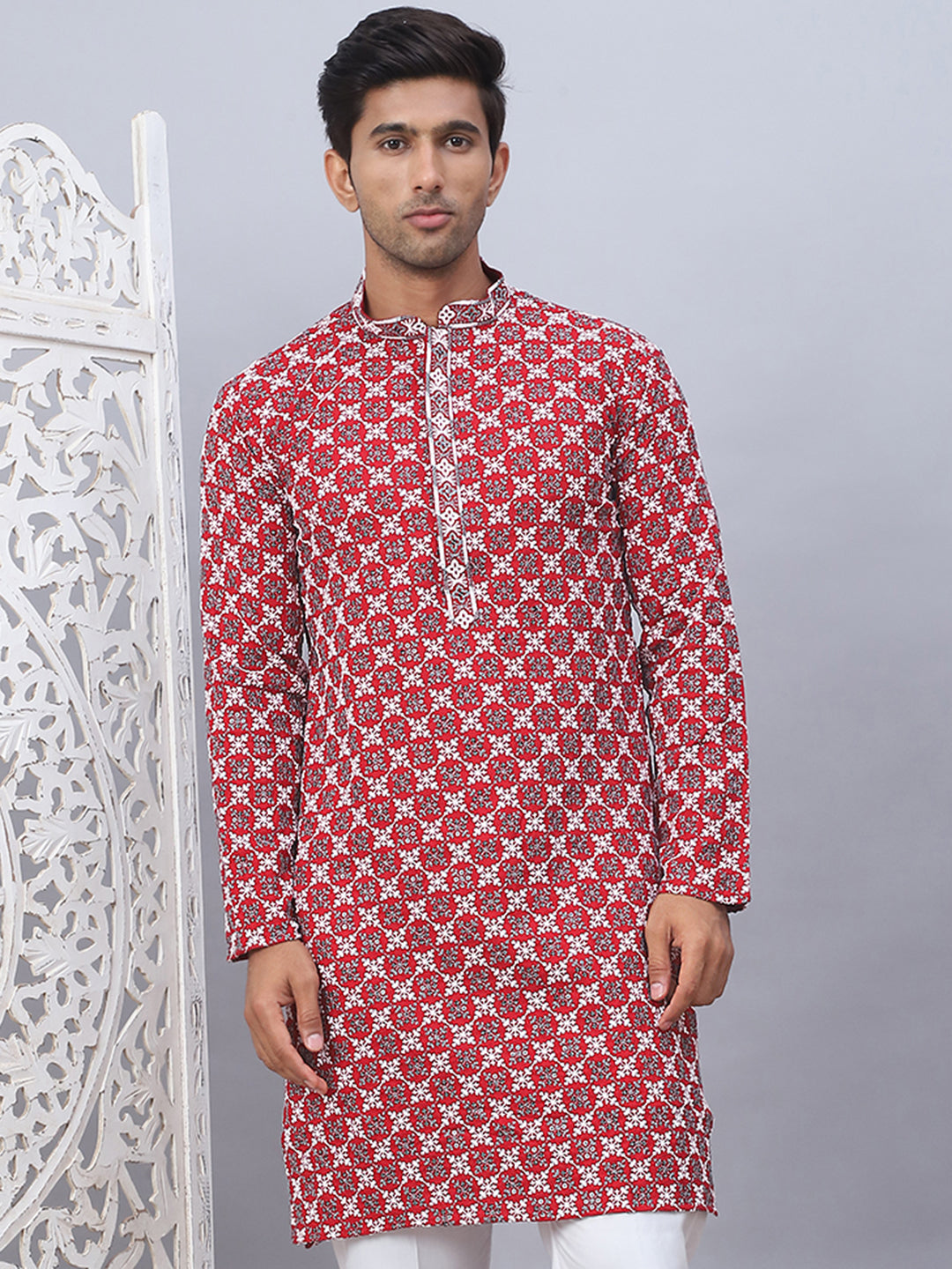Maroon Embroidered Mens Kurta - Indian Kurta for Men
