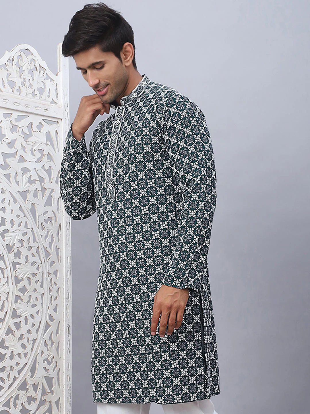 Olive Embroidered Mens Kurta - Indian Kurta for Men