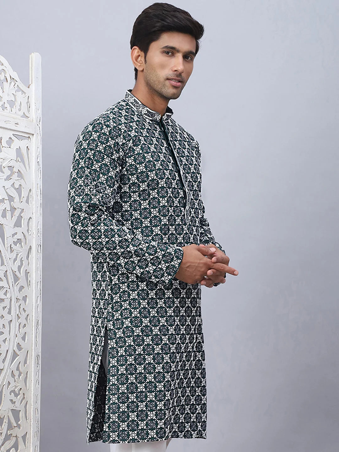 Olive Embroidered Mens Kurta - Indian Kurta for Men
