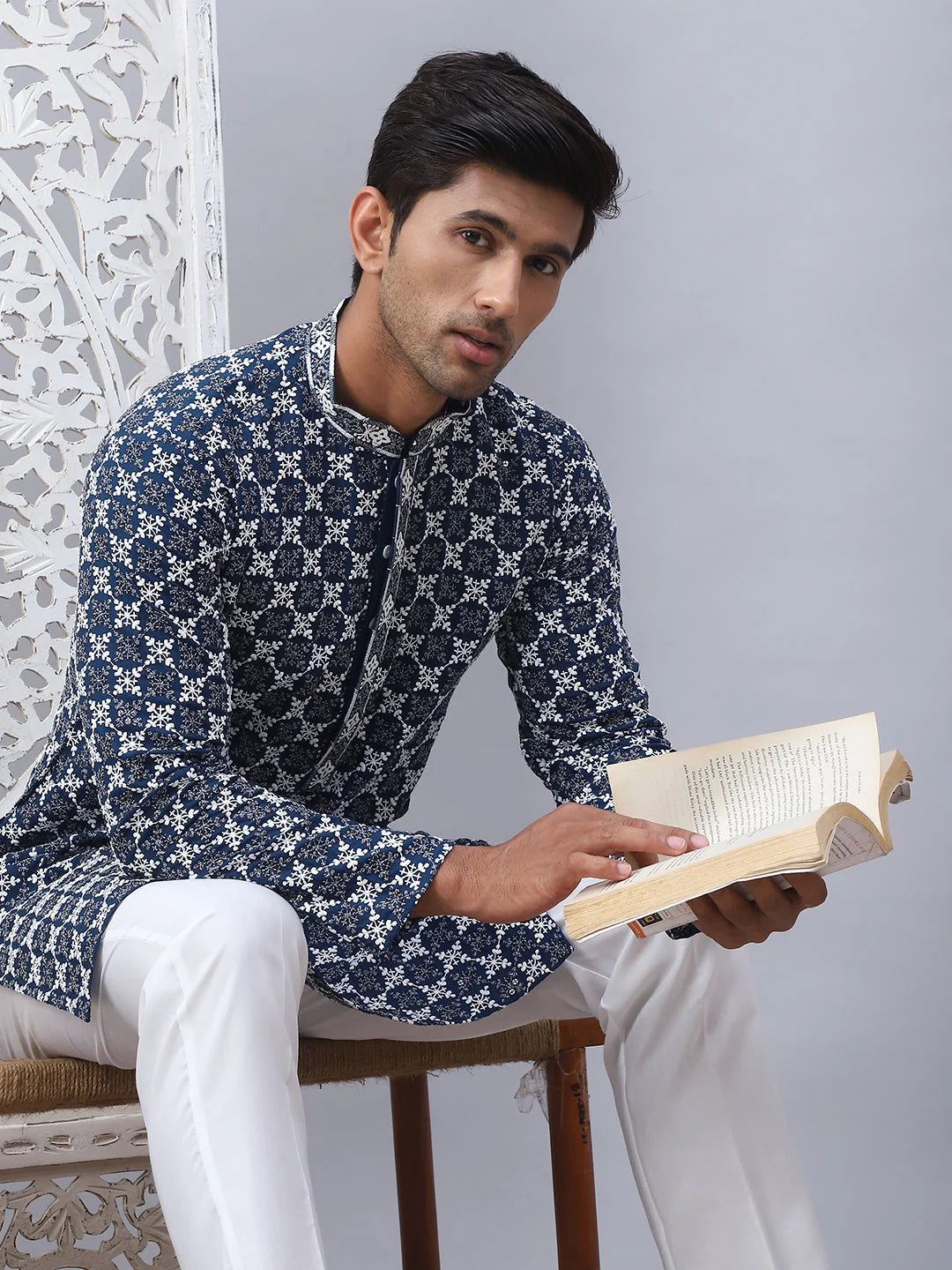 Peacock Embroidered Mens Kurta - Indian Kurta for Men