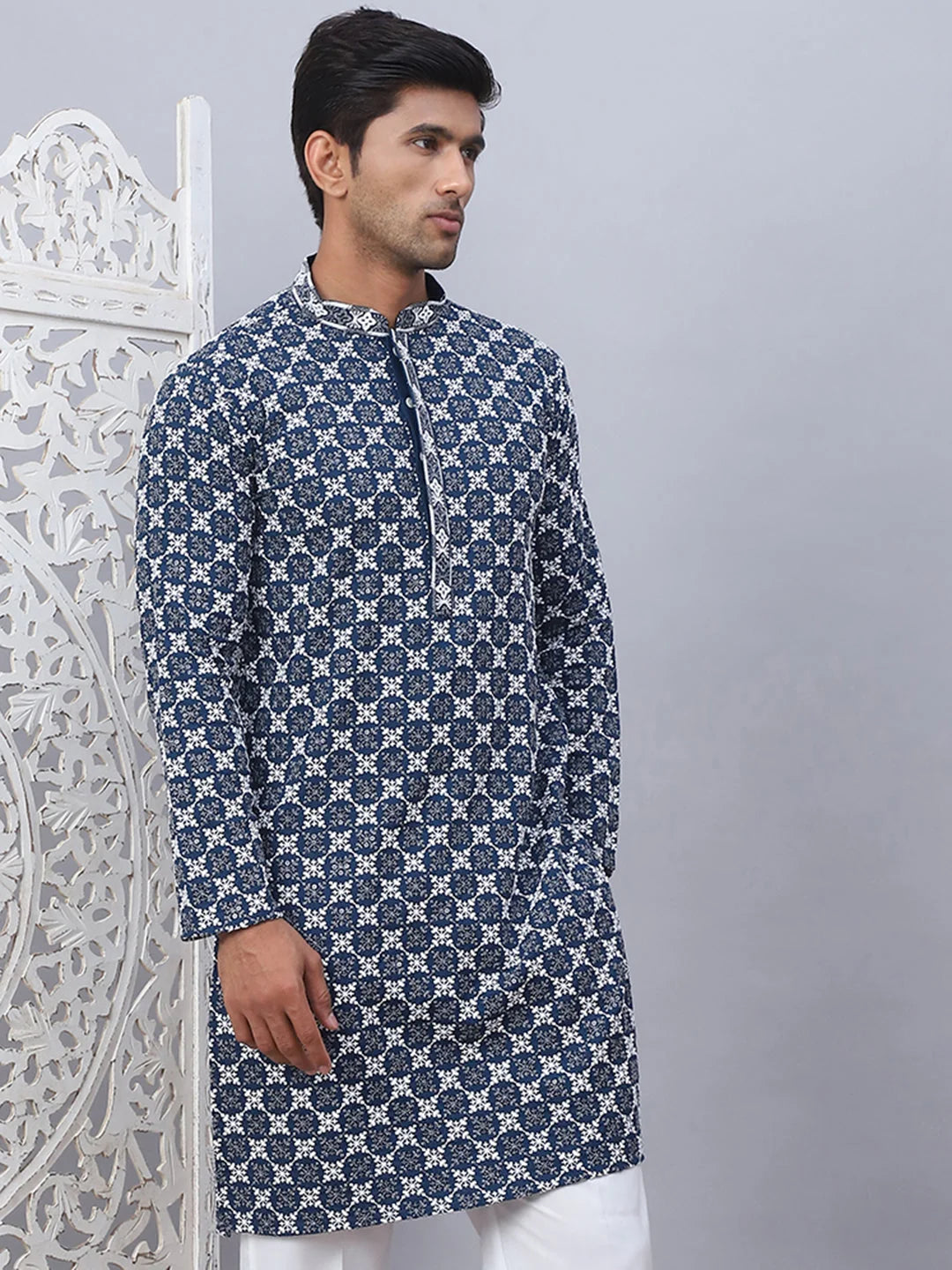 Peacock Embroidered Mens Kurta - Indian Kurta for Men