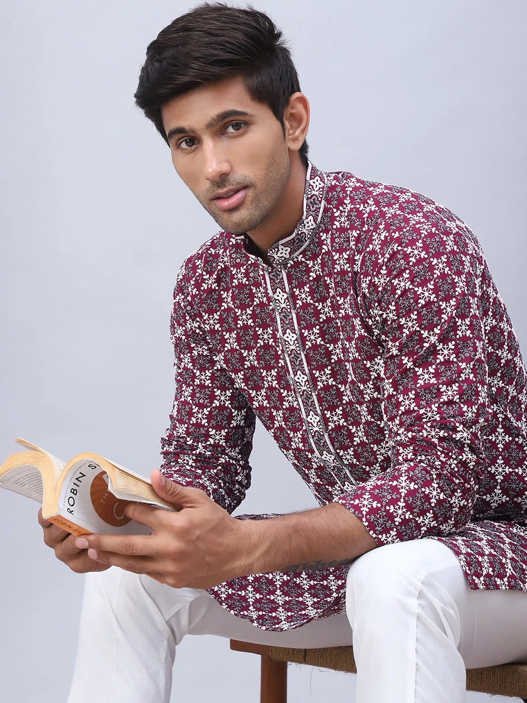 Embroidered & Sequins Kurtas for Men.-KO-5092Purple
