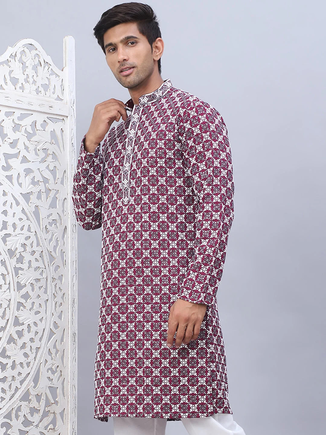 Modern Purple Embroidered Mens Kurta - Indian Kurta for Men