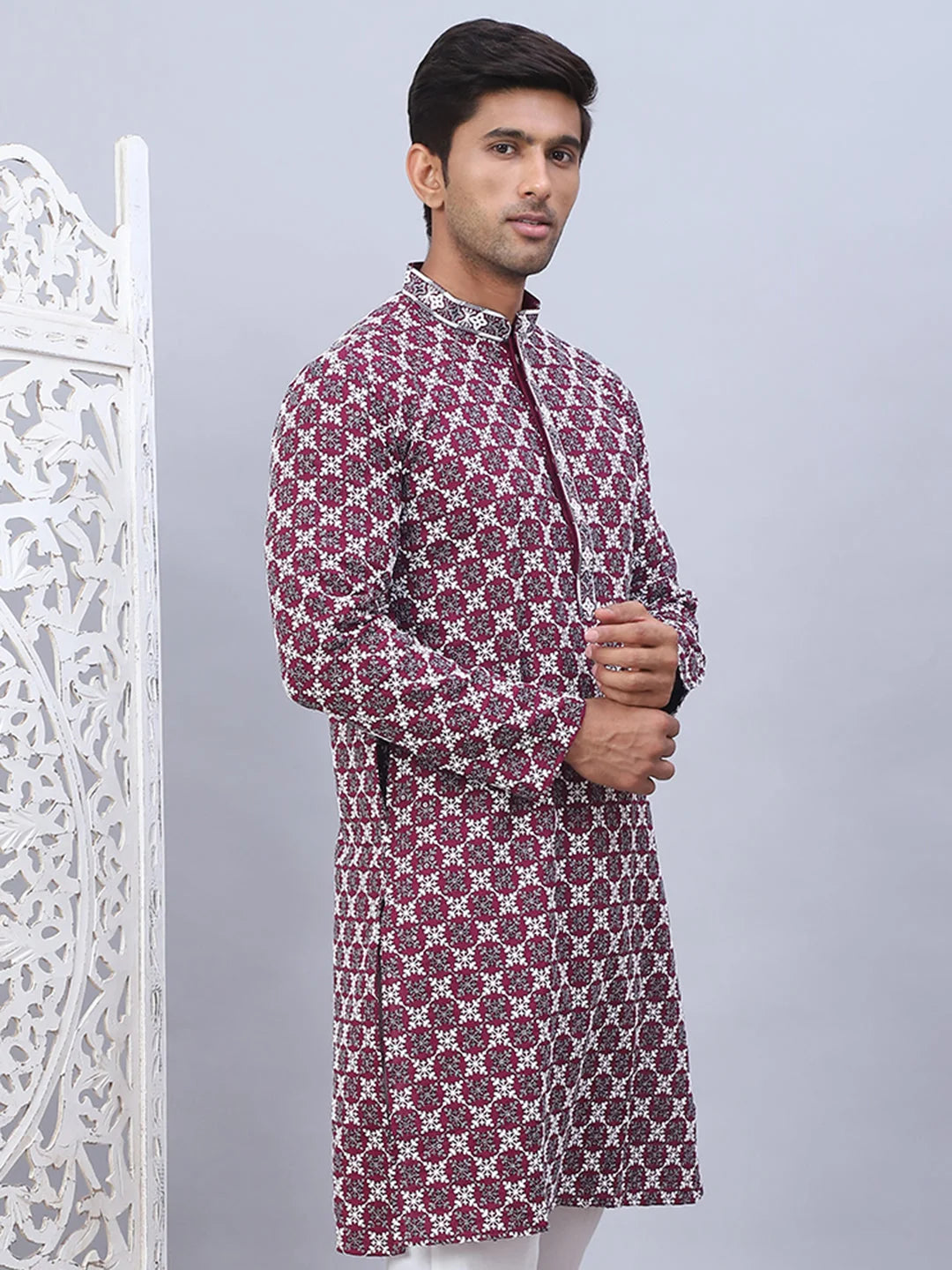 Modern Purple Embroidered Mens Kurta - Indian Kurta for Men