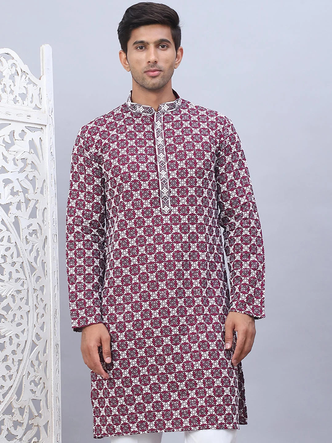 Modern Purple Embroidered Mens Kurta - Indian Kurta for Men