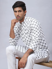 Embroidered & Sequins Kurtas for Men.-KO-5092White