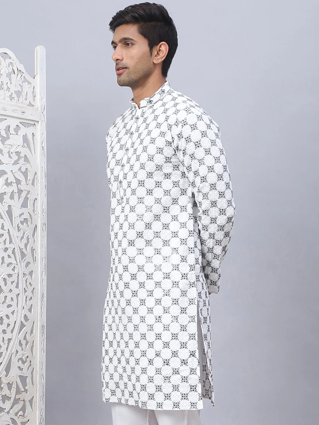 White Embroidered Mens Kurta - Indian Kurta for Men Online
