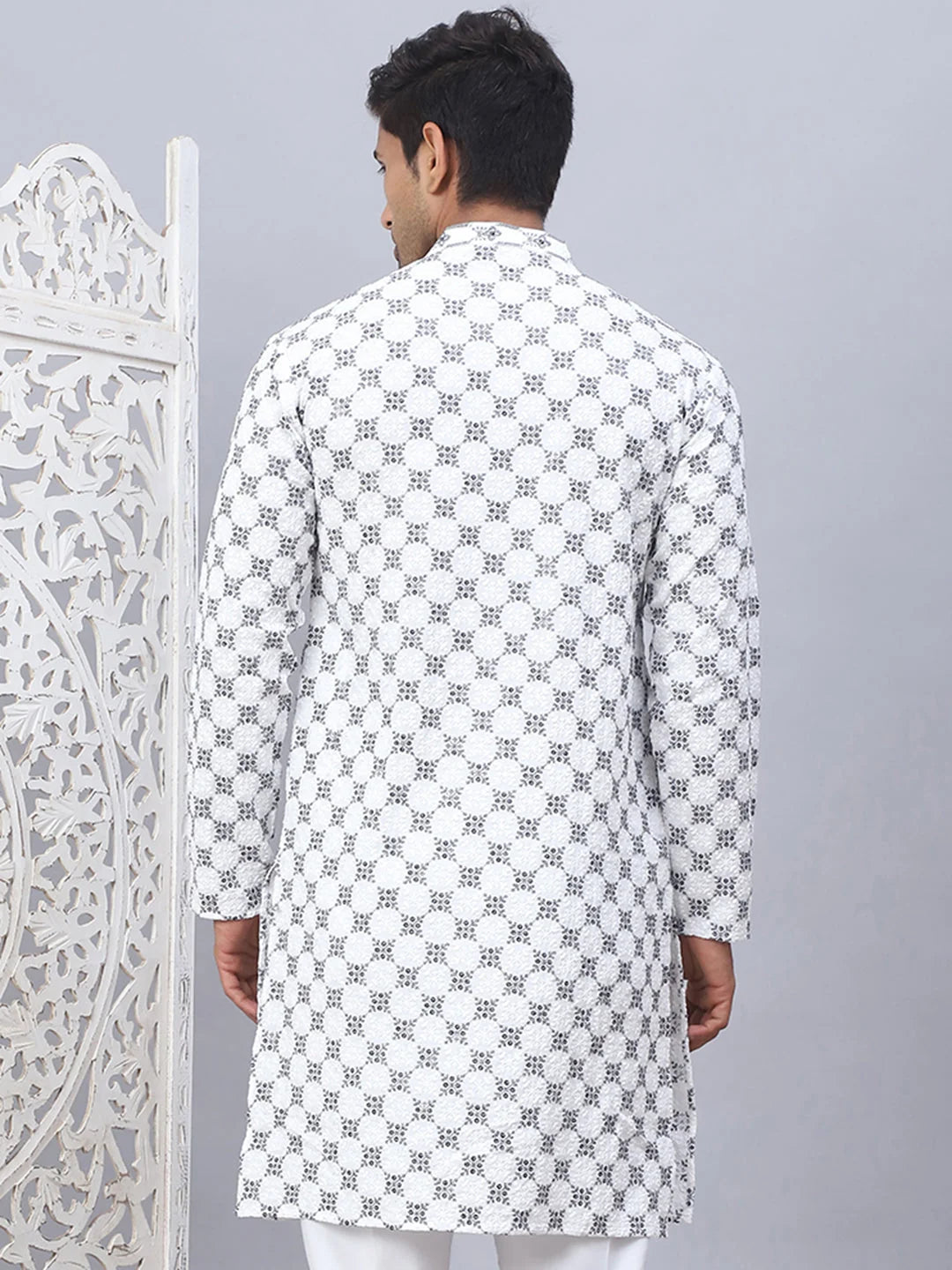 White Embroidered Mens Kurta - Indian Kurta for Men Online