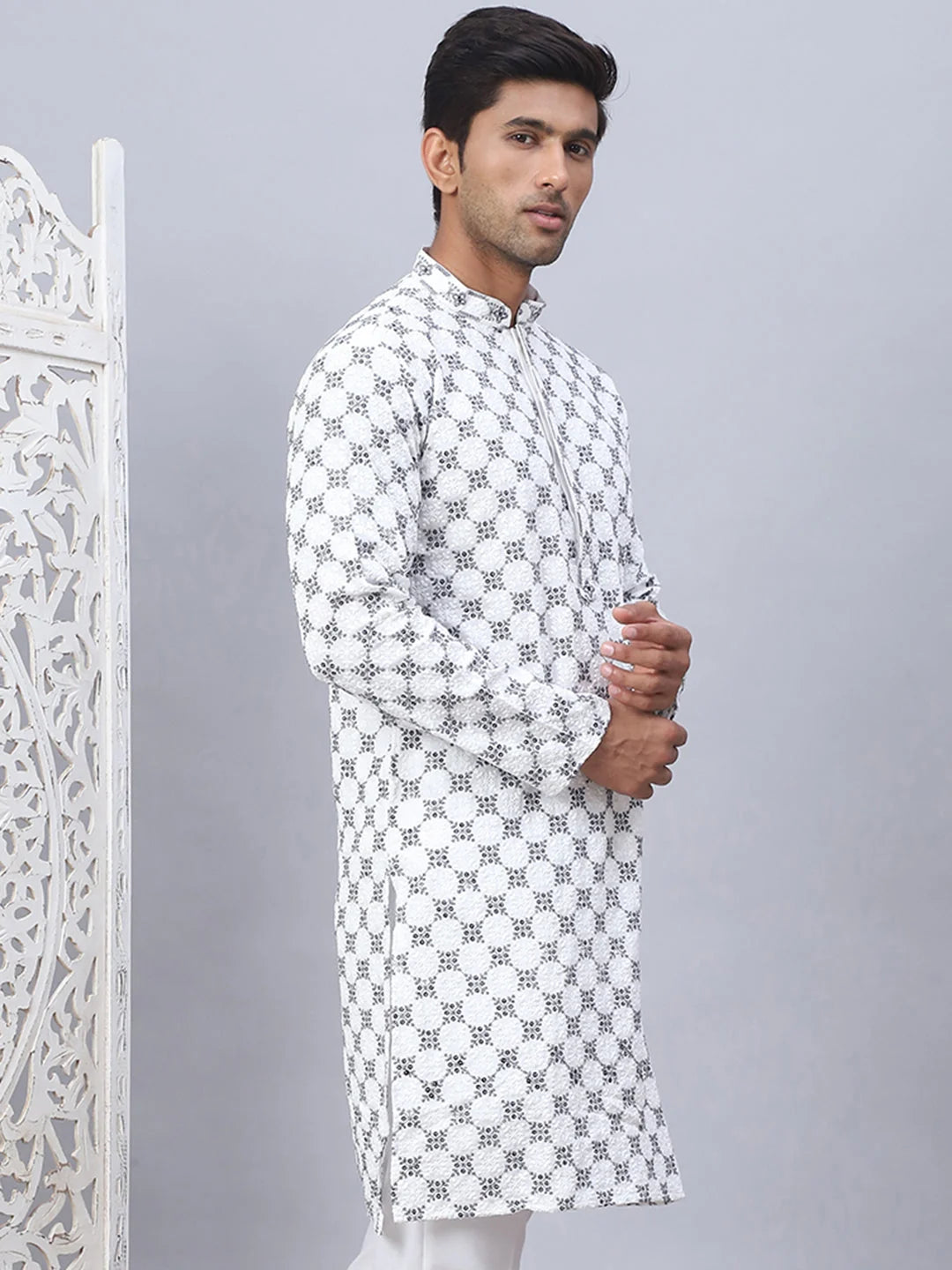 White Embroidered Mens Kurta - Indian Kurta for Men Online