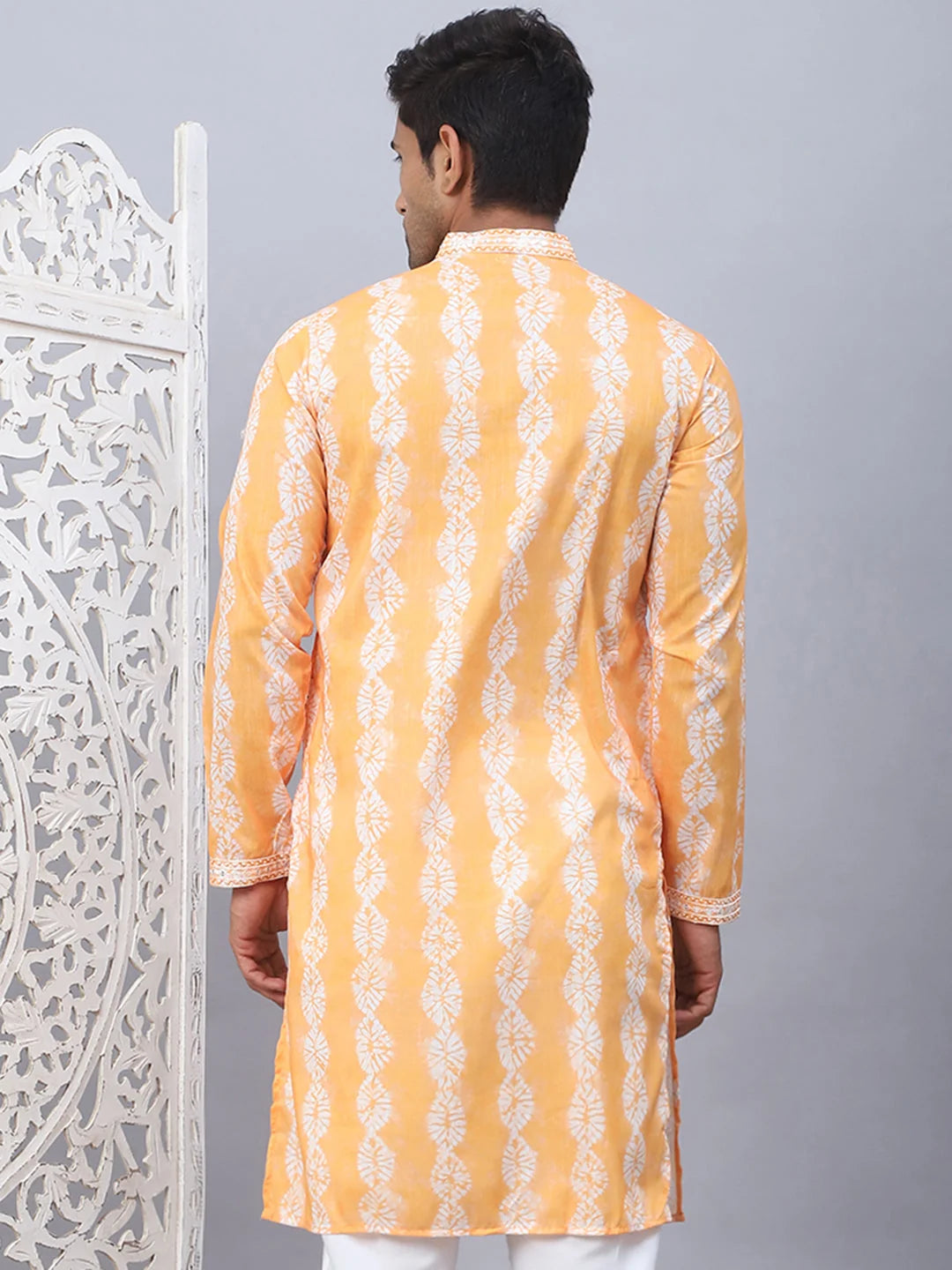 Orange Embroidered Mens Kurta - Tie-dye Indian Kurta for Men