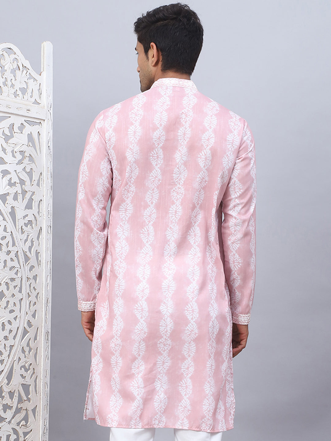 Peach Embroidered Mens Kurta - Tie-dye Indian Kurta for Men