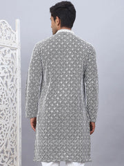 Men's Black Chikankari Embroidered and Sequence Kurtas-KO-5094Black