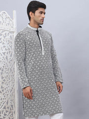 Men's Black Chikankari Embroidered and Sequence Kurtas-KO-5094Black