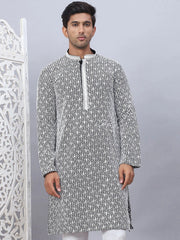 Men's Black Chikankari Embroidered and Sequence Kurtas-KO-5094Black