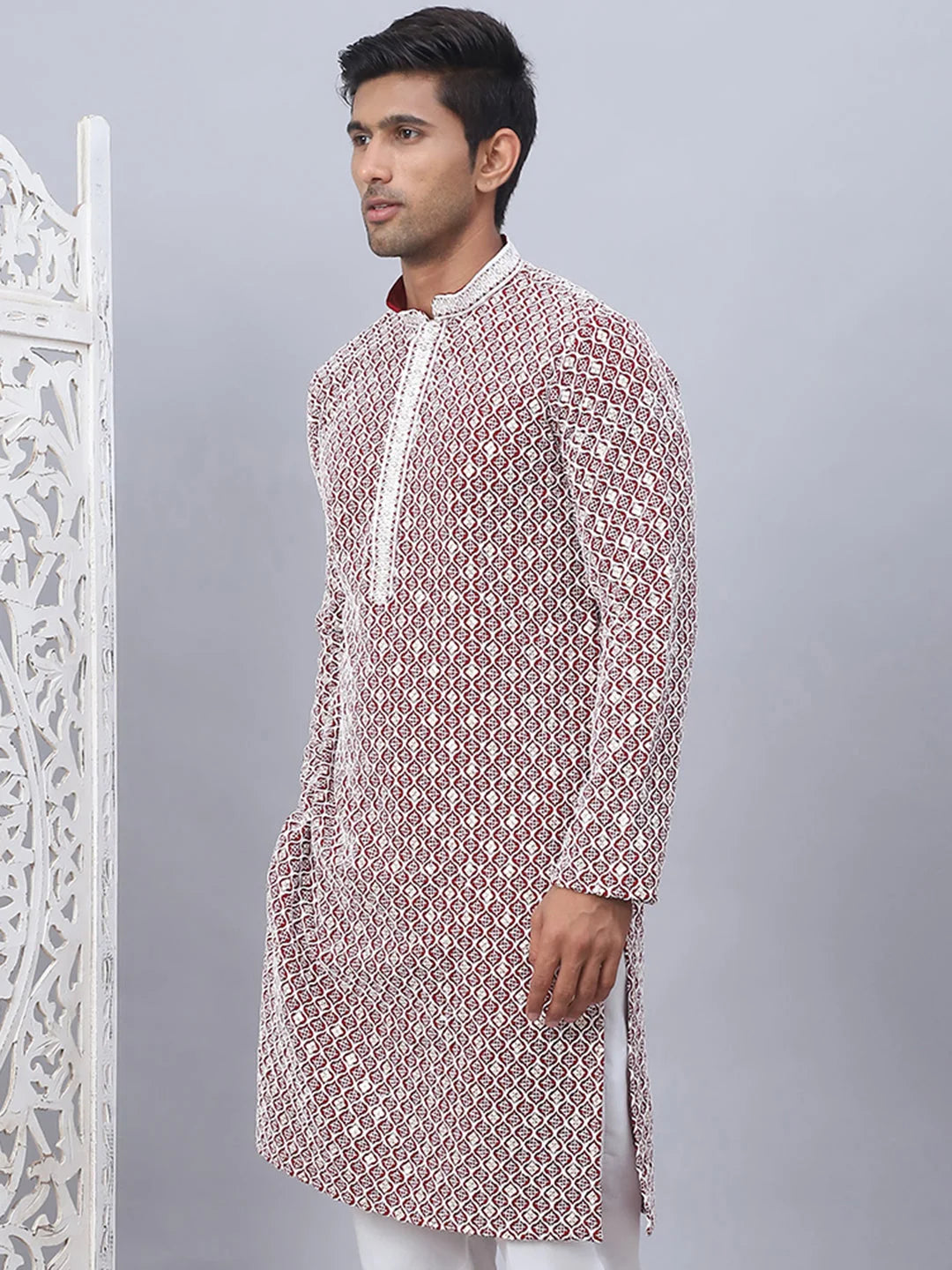 Maroon Embroidered Men's Kurta | Indian Kurta for Men