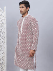 Men's Maroon Chikankari Embroidered and Sequence Kurtas-KO-5094Maroon