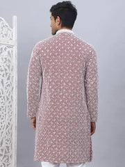 Men's Maroon Chikankari Embroidered and Sequence Kurtas-KO-5094Maroon