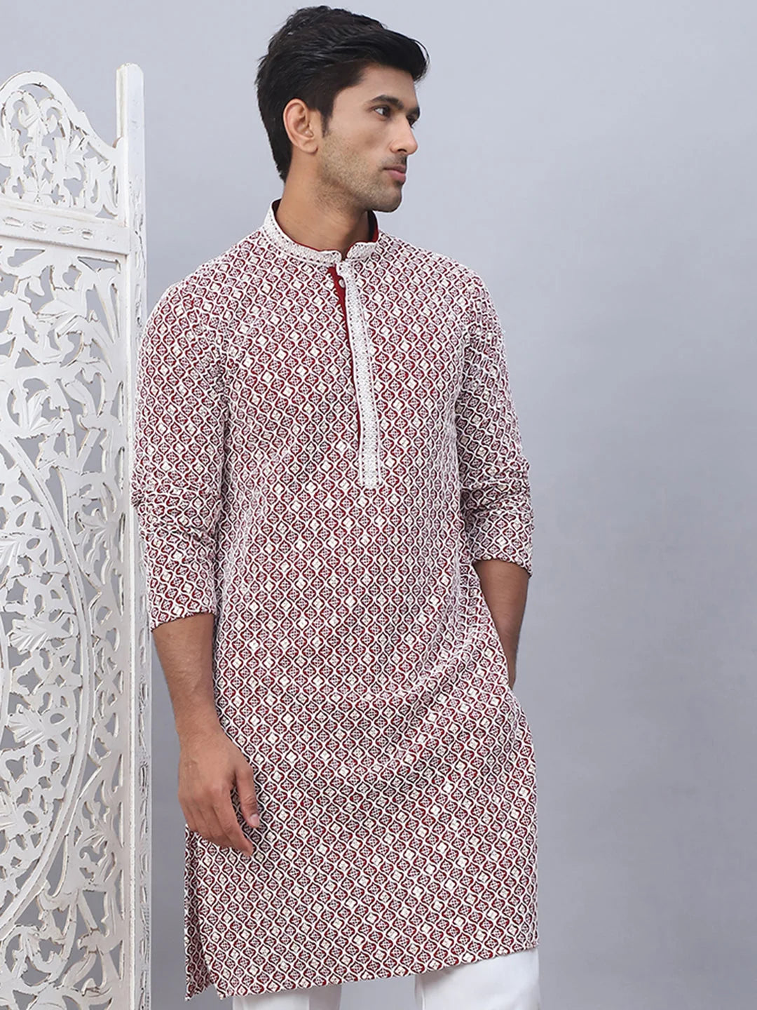 Maroon Embroidered Men's Kurta | Indian Kurta for Men